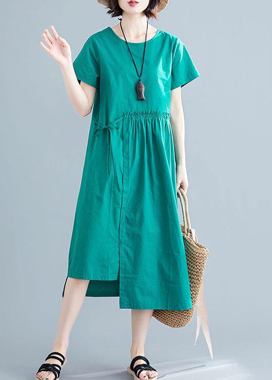 O Neck Drawstring Cotton Linen Quilting Dresses Tutorials Green Dress Summer