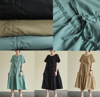 O Neck Drawstring Cotton Summer Clothes for Wardrobes Black Cotton Robes Dress
