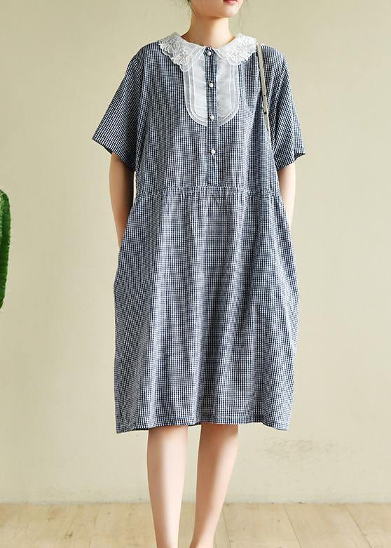 O Neck Elastic Waist Clothes Neckline Navy Striped Dress