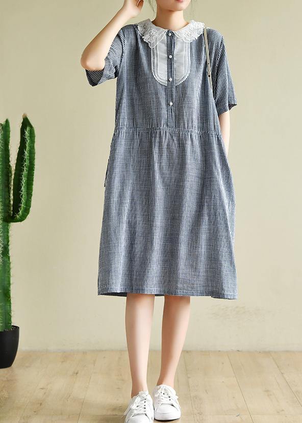 O Neck Elastic Waist Clothes Neckline Navy Striped Dress
