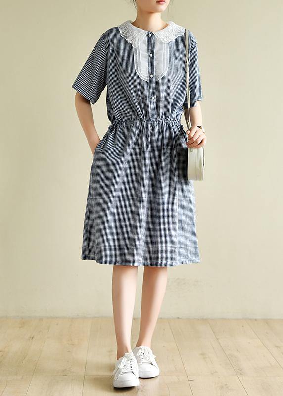 O Neck Elastic Waist Clothes Neckline Navy Striped Dress