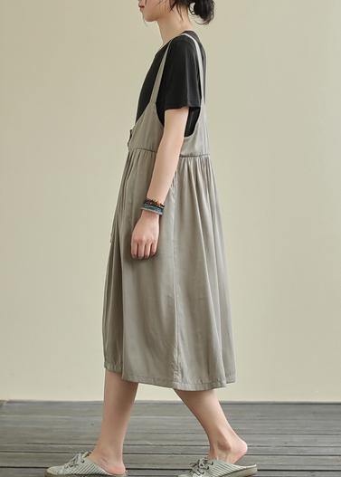 O Neck False Two Pieces Cotton Summer Quilting Dresses Gray Maxi Dress