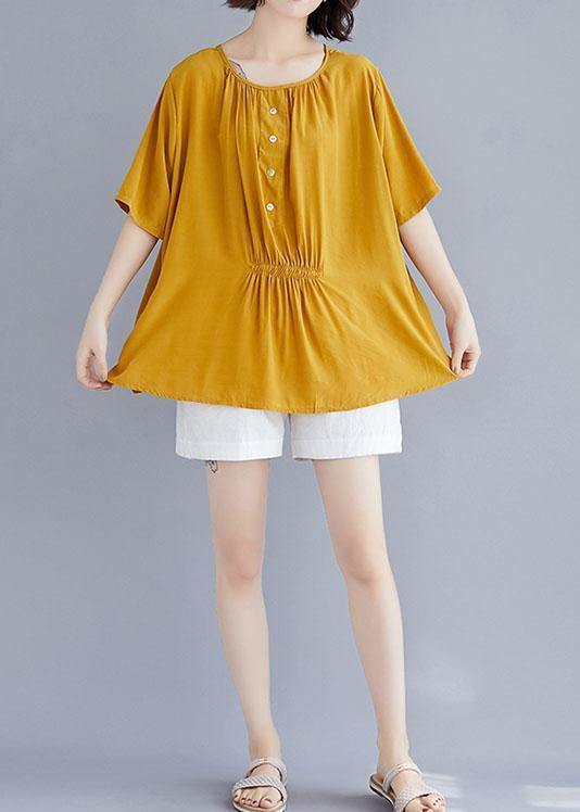 O Neck Half Sleeve Cotton Clothes for Design Yellow Blouse Summer