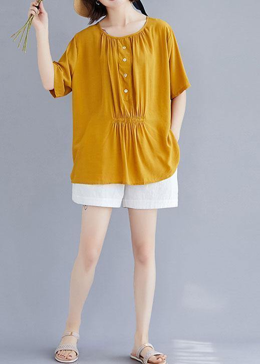 O Neck Half Sleeve Cotton Clothes for Design Yellow Blouse Summer