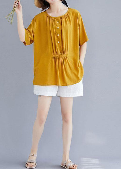 O Neck Half Sleeve Cotton Clothes for Design Yellow Blouse Summer