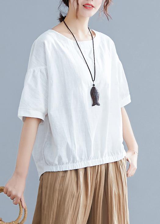 O Neck Half Sleeve Cotton Linen Clothes for White Shirt Summer