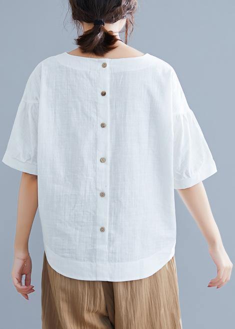 O Neck Half Sleeve Cotton Linen Clothes for White Shirt Summer