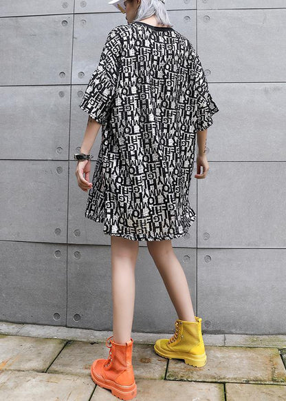 O Neck Half Sleeve Chiffon Tops Outfits Black Print Top Summer