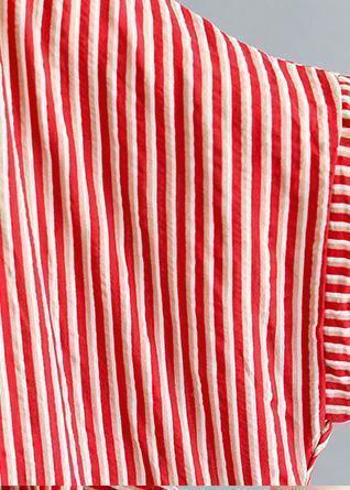 O Neck Linen Robes Omychic Catwalk Red Striped Daily Dress Summer