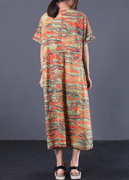 O Neck Linen Dresses Ideas Yellow Prints Dresses Summer