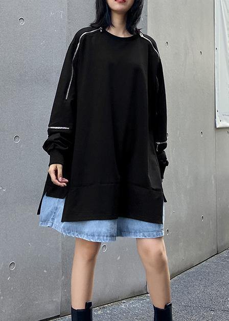 O Neck Patchwork Fall Clothes Tunic Black Dresses