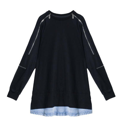 O Neck Patchwork Fall Clothes Tunic Black Dresses