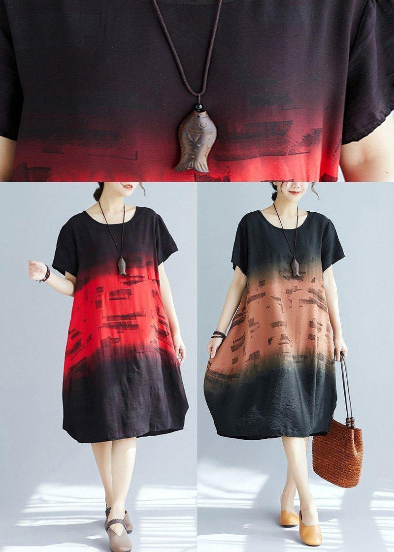 O Neck Patchwork Cotton Dress Khaki Print Dresses Summer