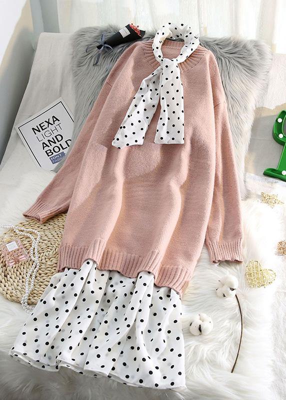 O Neck Patchwork Sweater Outfits Blue Fuzzy Sweater Dresses
