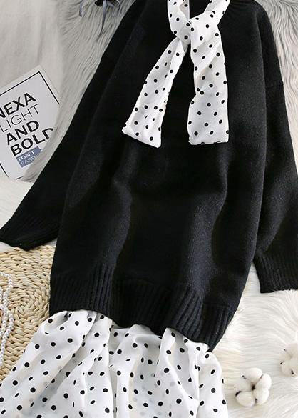 O Neck Patchwork Sweater Outfits Blue Fuzzy Sweater Dresses