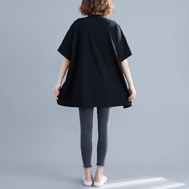 O Neck Patchwork Cotton Blouses for Black Short Shirt Summer