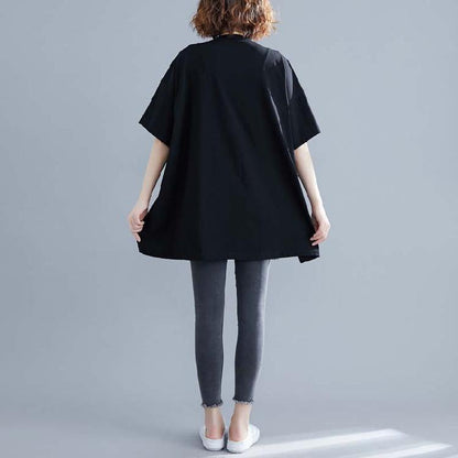 O Neck Patchwork Cotton Blouses for Black Short Shirt Summer