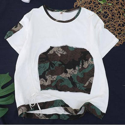 O Neck Patchwork Cotton Clothes for Shape White Blouse