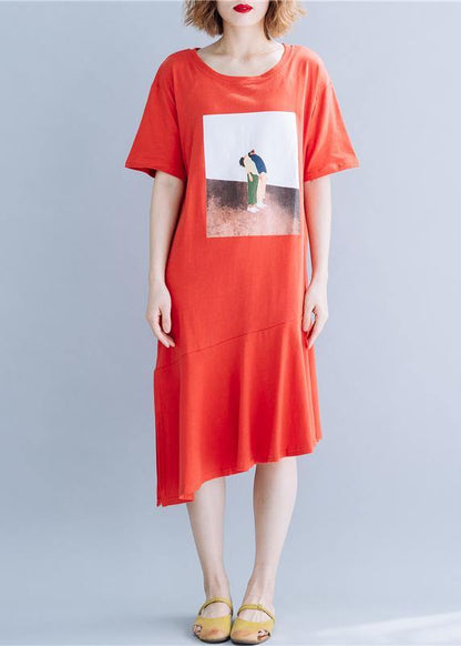 O Neck Patchwork Cotton Tunics for Red Long Dresses Summer