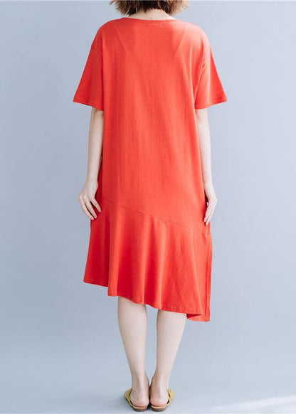 O Neck Patchwork Cotton Tunics for Red Long Dresses Summer