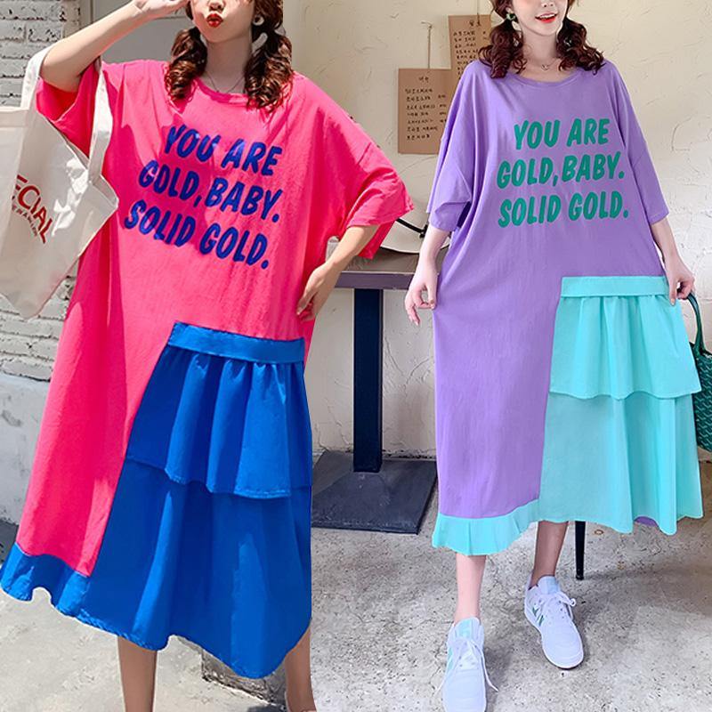 O Neck Patchwork Dress Rose Letter Traveling Dresses