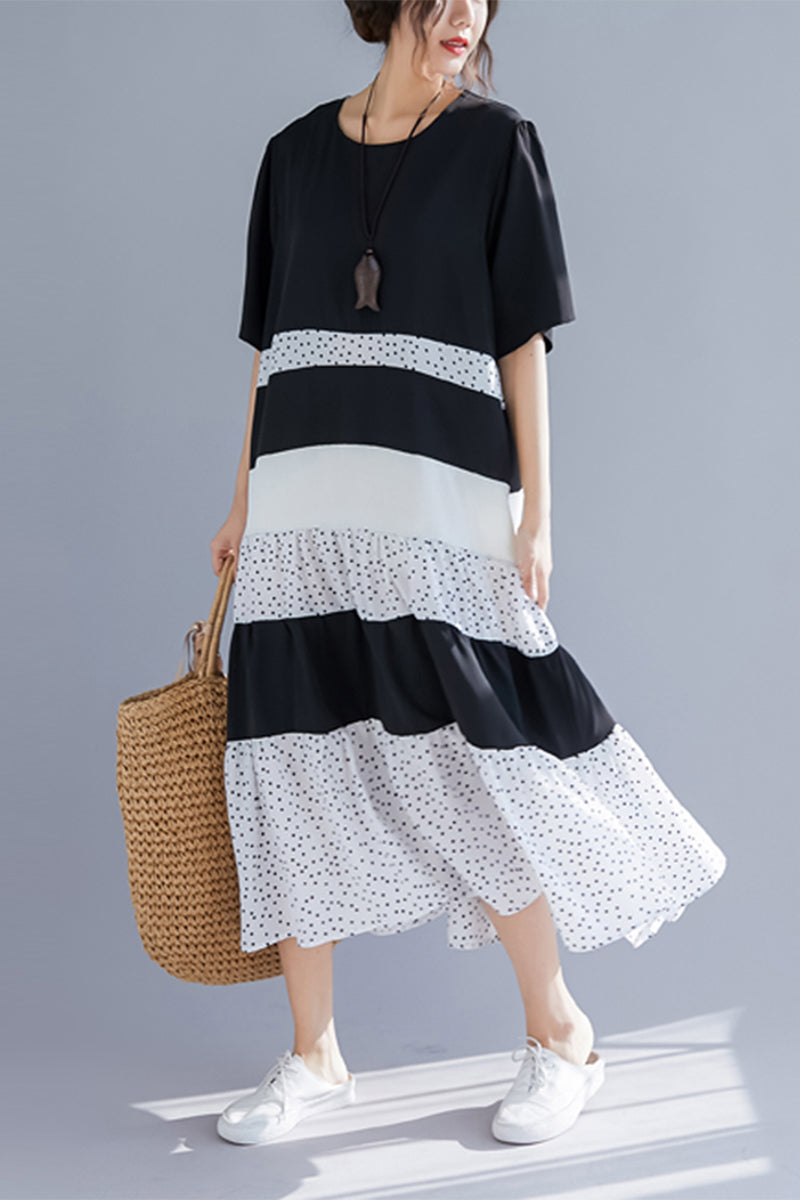 O Neck Patchwork Linen Cotton Clothes 18th Century Work Outfits Black Art Dress Summer