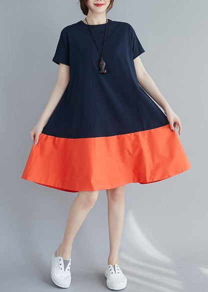 O Neck Patchwork Summer Quilting Dresses Shape Orange Dress