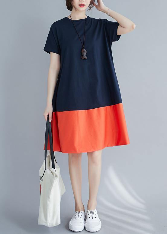 O Neck Patchwork Summer Quilting Dresses Shape Orange Dress