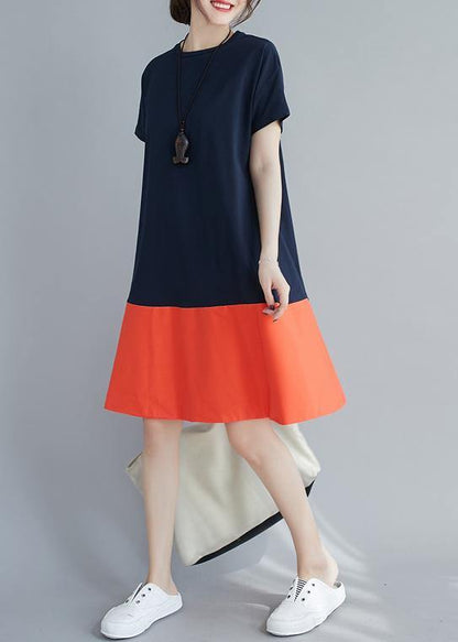 O Neck Patchwork Summer Quilting Dresses Shape Orange Dress