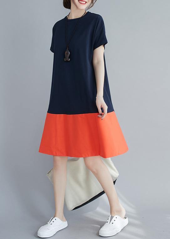 O Neck Patchwork Summer Quilting Dresses Shape Orange Dress