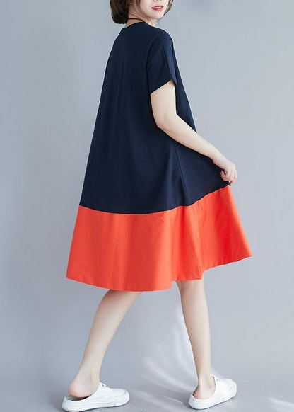 O Neck Patchwork Summer Quilting Dresses Shape Orange Dress