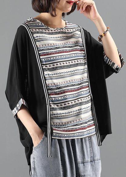 O Neck Patchwork Top Silhouette Photography Black Shirts