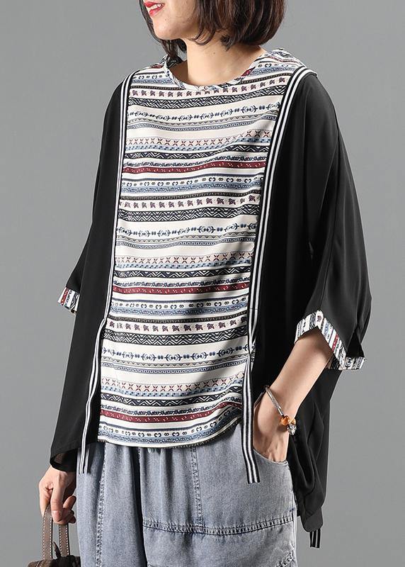 O Neck Patchwork Top Silhouette Photography Black Shirts