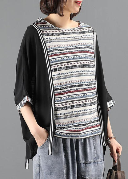 O Neck Patchwork Top Silhouette Photography Black Shirts