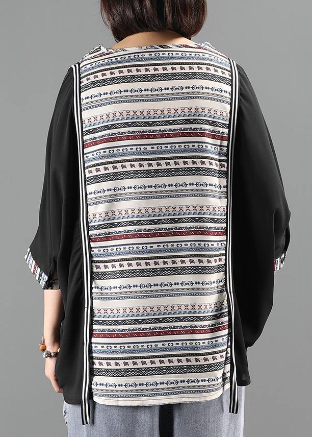 O Neck Patchwork Top Silhouette Photography Black Shirts
