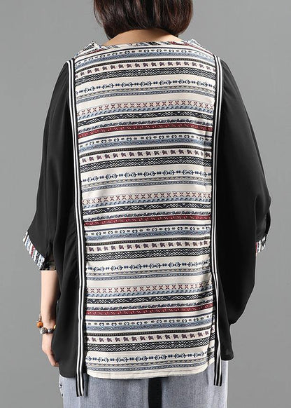 O Neck Patchwork Top Silhouette Photography Black Shirts