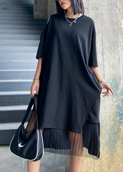 O Neck Patchwork Tulle Clothes for Fabrics Black Off the Shoulder Dress