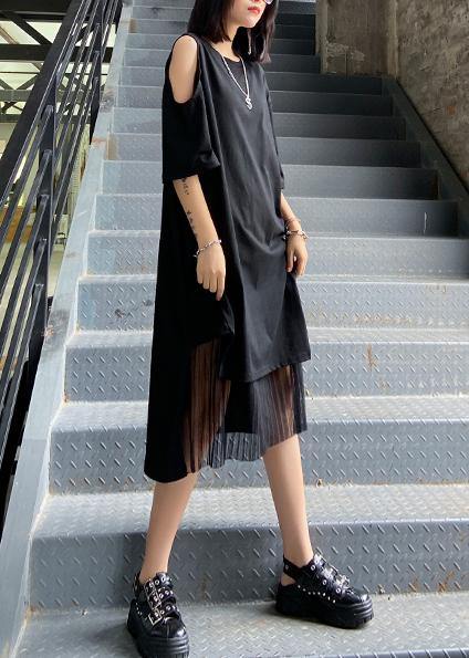 O Neck Patchwork Tulle Clothes for Fabrics Black Off the Shoulder Dress