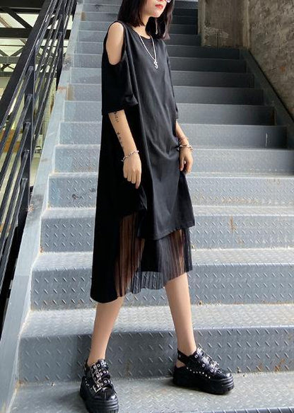 O Neck Patchwork Tulle Clothes for Fabrics Black Off the Shoulder Dress