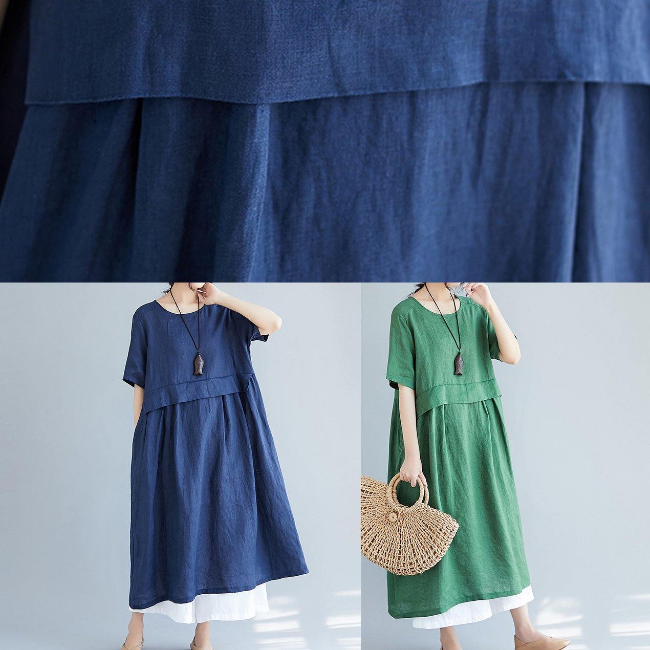 O Neck Pockets Cotton Linen Quilting Dresses Photography Green Dress Summer