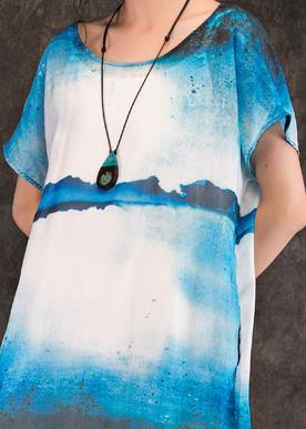 O Neck Pockets Linen Clothes for Online Shopping Blue Print Dresses Summer