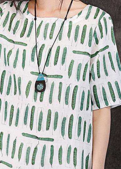 O Neck Pockets Linen Clothes Wardrobes Green Striped Dresses Summer
