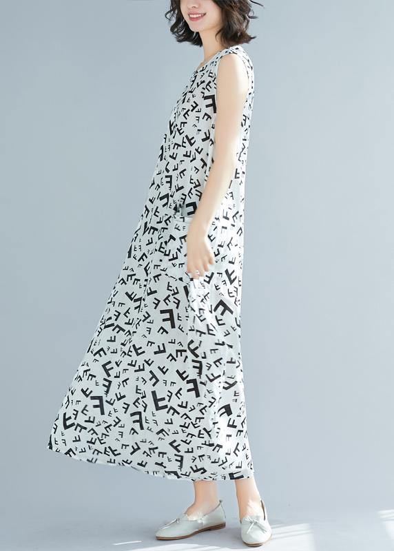 O Neck Sleeveless Cotton Summer Clothes Pattern White Print Art Dress