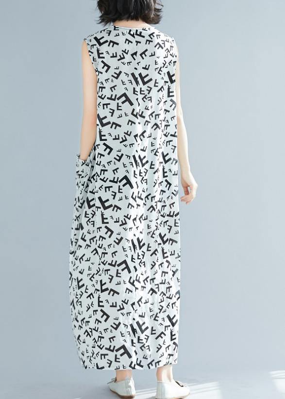 O Neck Sleeveless Cotton Summer Clothes Pattern White Print Art Dress