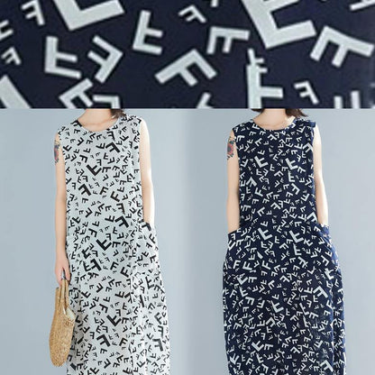 O Neck Sleeveless Cotton Summer Clothes Pattern White Print Art Dress