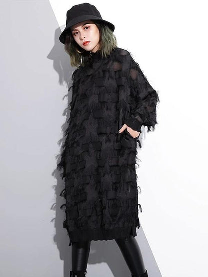 O Neck Tassel Outfit Work Outfits Black Dress