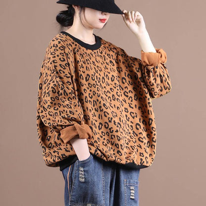 Women o neck tunic top Wardrobes yellow Leopard shirts