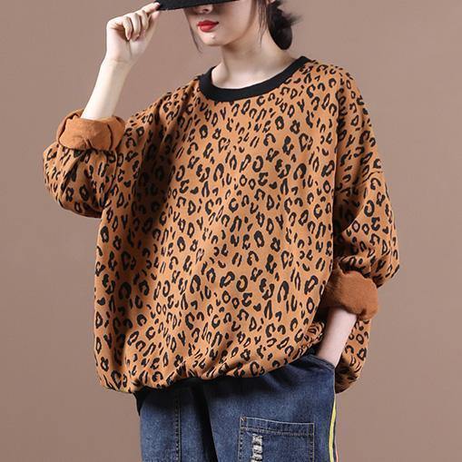 Women o neck tunic top Wardrobes yellow Leopard shirts
