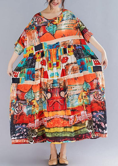 O Neck Cinched Cotton Linen Quilting Clothes Shirts Dress