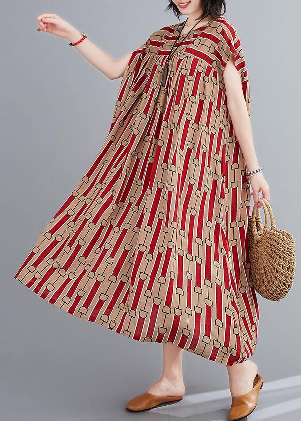 O Neck Cinched Summertunics Fabrics Red Print Long Dress
